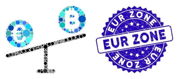 Κολάζ Bitcoin Euro Market Swings Εικονίδιο με Grunge Eur Ζώνη Σφραγίδα — Διανυσματικό Αρχείο