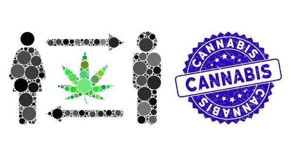Mosaik-Leute tauschen Cannabis-Ikone gegen Grunge-Cannabis-Stempel — Stockvektor