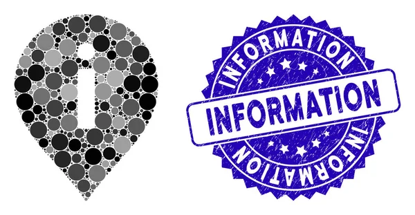Εικονίδιο δείκτη πληροφοριών κολάζ με τη σφραγίδα πληροφοριών Grunge — Διανυσματικό Αρχείο