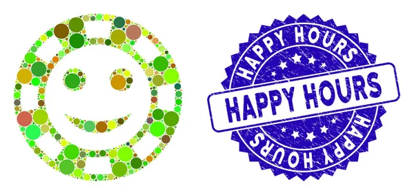 Ícone feliz Mosaic Casino Chip com riscado Happy Hours Stamp — Vetor de Stock