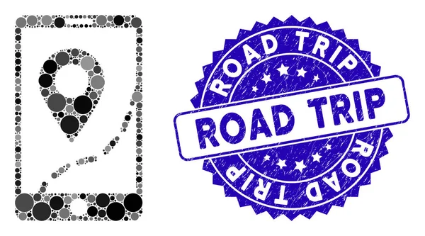 Mozaik Mobil Térkép Navigáció ikon Grunge Road Trip pecséttel — Stock Vector