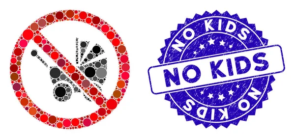 Mosaico No Baby Carriage Icono con Grunge No Kids Seal — Vector de stock