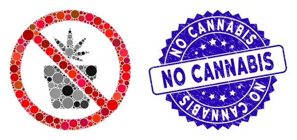 Mosaik kein Cannabis-Topf-Symbol mit zerkratztem Cannabis-Siegel — Stockvektor