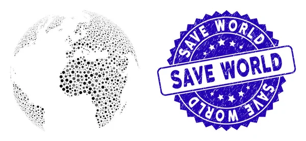 Mosaic Dotted Abstract Globe ikon karcos Save World Stamp — Stock Vector