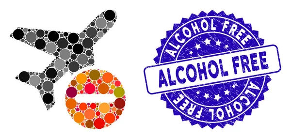 Mosaik flygplan Begränsad ikon med repad alkoholfri säl — Stock vektor