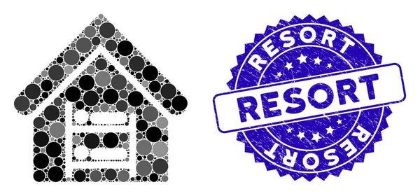 Collage Albergue icono con el sello de la angustia Resort — Vector de stock