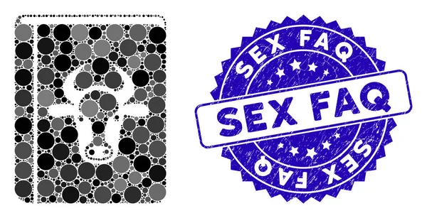 Ícone do livro de vacas de colagem com selo de FAQ de sexo riscado — Vetor de Stock