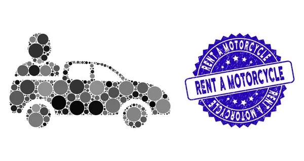 Collage Car Passenger Icon con Scratched Rent a Motorcycle Stamp — Vector de stock
