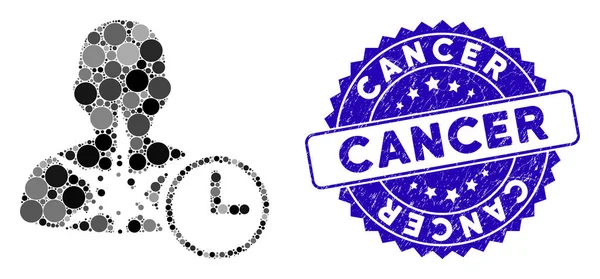 Icono del tiempo del paciente con cáncer de mosaico con sello de cáncer rayado — Vector de stock