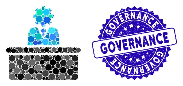 Mosaic Bureaucrat Icon with Distress Governance Stamp — Stok Vektör