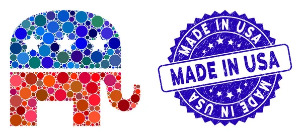 Collage republicano elefante icono con rayado hecho en USA Sello — Vector de stock