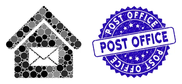 Collage Icône de bureau de poste avec timbre de bureau de poste Grunge — Image vectorielle