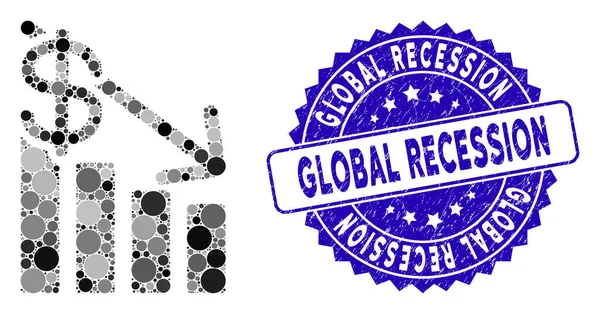 Mosaic Recession Icon with Textured Global Recession Stamp — 스톡 벡터