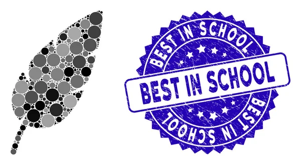 Ícone de pena mosaico com Grunge Melhor no selo da escola —  Vetores de Stock