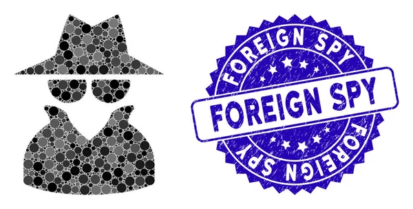 Ψηφιδωτό Spy εικονίδιο με Distress Foreign Spy Stamp — Διανυσματικό Αρχείο