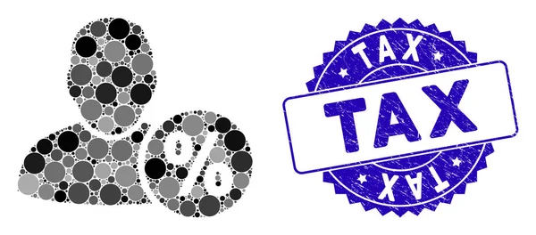 Значок "Процент налога на коллаж" с текстурной налоговой печатью — стоковый вектор