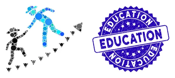 Colagem Cavalheiros Ícone de Crescimento da Educação com Selo de Educação Raspadinha —  Vetores de Stock