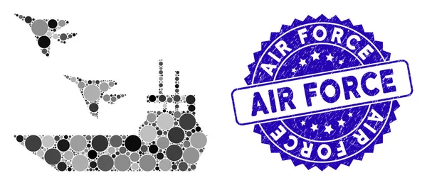 テクスチャ付き航空力スタンプ付きコラージュ航空母艦アイコン — ストックベクタ