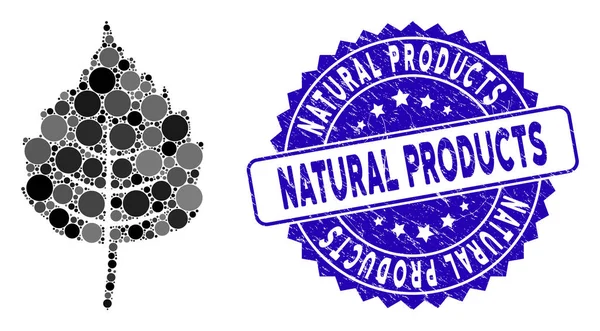 Mosaik-Birkenblatt-Symbol mit Siegel für strukturierte Naturprodukte — Stockvektor