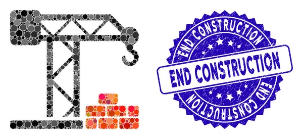 Mosaic Building Crane Icon with Textured End Construction Seal — стоковий вектор