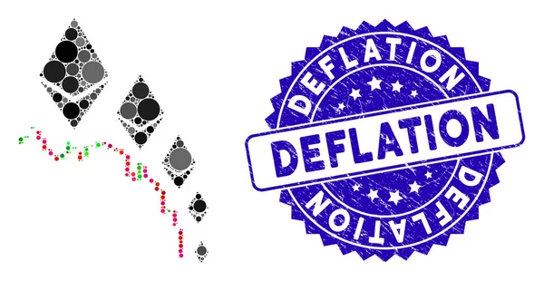 Icono de gráfico de deflación de mosaico etéreo con sello de deflación rayado — Vector de stock