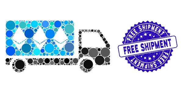 Mosaïque Ethereum livraison voiture icône avec détresse livraison gratuite sceau — Image vectorielle