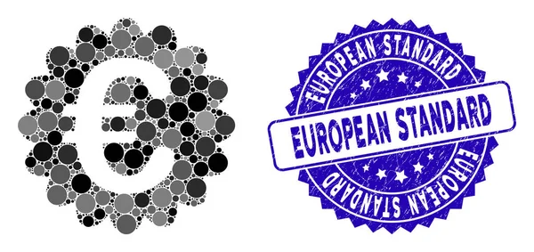 Collage Euro Award Seal Εικονίδιο με Distress Ευρωπαϊκό Πρότυπο Seal — Διανυσματικό Αρχείο