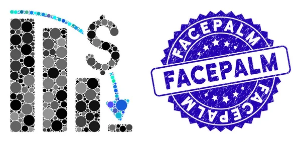 Icono de fracaso épica financiera mosaico con sello de Facepalm texturizado — Archivo Imágenes Vectoriales