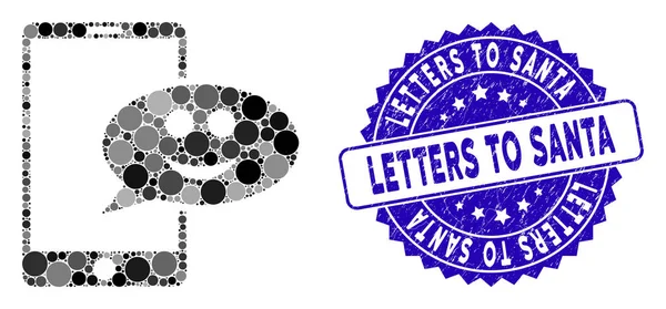Mosaik glücklich Smartphone-Nachricht Symbol mit zerkratzten Buchstaben zu Weihnachtsmann-Briefmarke — Stockvektor