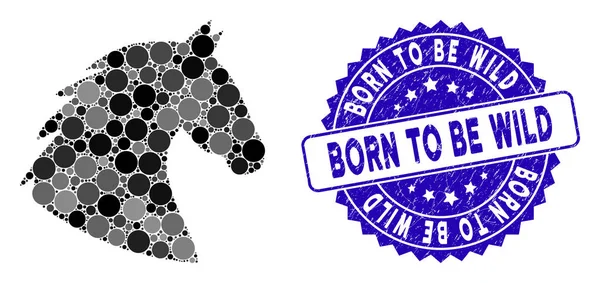 Collage Horse Head ikon med texturerad Born to Be Wild Seal — Stock vektor