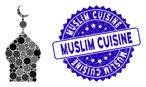 Collage Muslim Church Icono con Grunge Muslim Cuisine Sello — Vector de stock