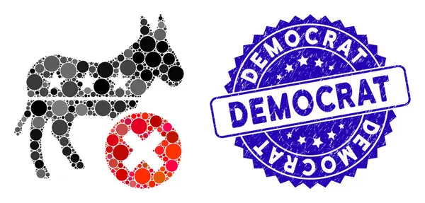 Mosaico rejeitar ícone democrata burro com selo democrata Grunge —  Vetores de Stock