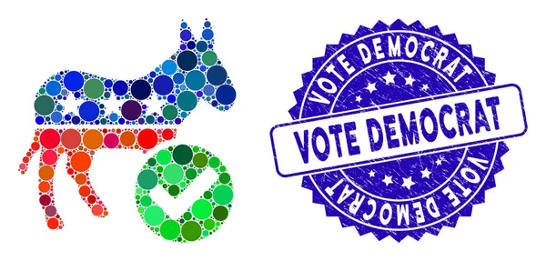 Mosaico Voto Democratico Asino icona con angoscia Voto Democratico Francobollo — Vettoriale Stock