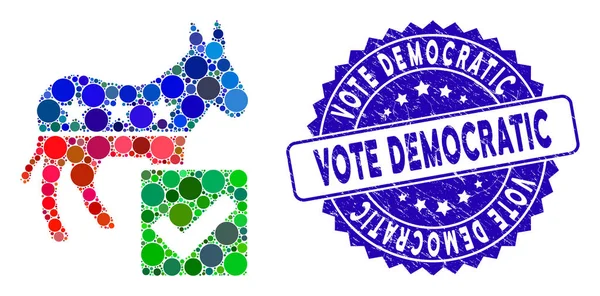 Voto collage Icona democratica con voto grunge Francobollo democratico — Vettoriale Stock