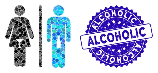 Mozaika Wc alkoholické osoby Ikona s úzkostí Alkoholická pečeť — Stockový vektor