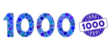 Grunge 1000 Mühürlü 1000 basamaklı Metin Simgesi Kolajı