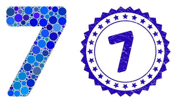 Icono de 7 dígitos Collage con sello 7 texturizado — Archivo Imágenes Vectoriales