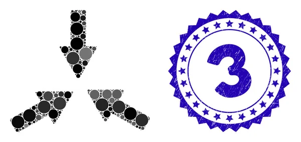 Mosaïque Collide 3 flèches Icône avec Grunge 3 timbre — Image vectorielle