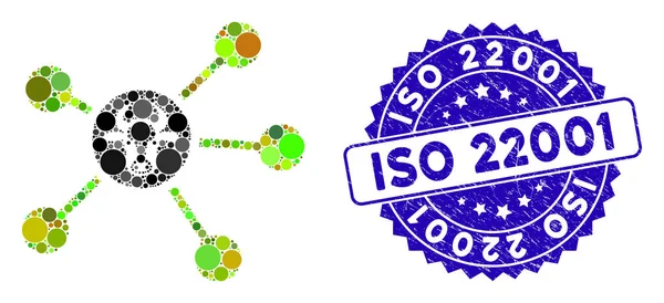 Mosaic Cow Links Icon met getextureerde Iso 22001 Seal — Stockvector