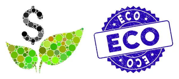 Mosaic Eco Startup Ikona s poškrábanou Eco známkou — Stockový vektor