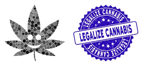 Collage glückliche Cannabis-Ikone mit texturiertem Cannabis-Siegel legalisieren — Stockvektor