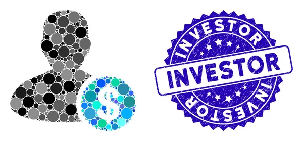 Ícone de investidor mosaico com selo de investidor Grunge — Vetor de Stock