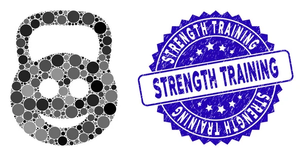Collage Smiled Ton Weight Icon with Scratched Strength Training Stamp — Stock Vector