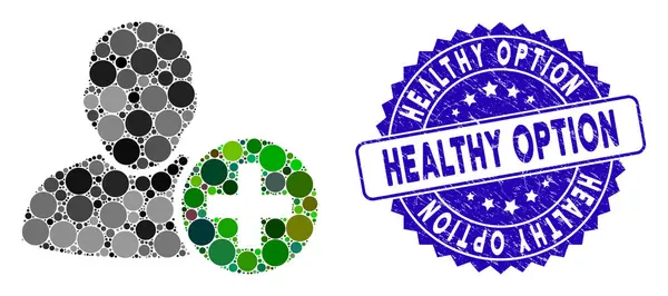 Mosaico Adicionar ícone do usuário com o selo de opção saudável de angústia —  Vetores de Stock