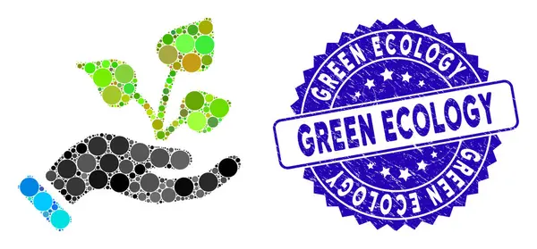 Mozaika Rolnictwo Projekt Ręczna ikona z teksturowanym Green Ecology Seal — Wektor stockowy