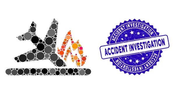 Collage Vliegtuig Crash Icon met Structured Accident Investigation Seal — Stockvector