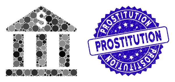 Ikona budynku Banku Mozaiki z podrapaną pieczątką prostytucji — Wektor stockowy