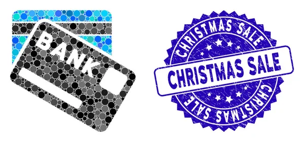 Collage-Bankkarten-Symbol mit texturiertem Weihnachtsverkaufssiegel — Stockvektor