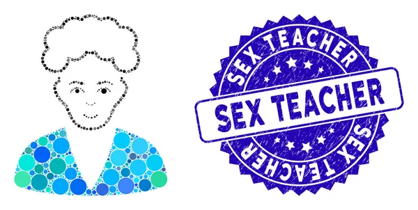 Collage Blonde Boy Icon with Grunge Sex Teacher Stamp — Stock Vector