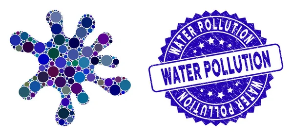 Ikona Collage Blot ze stemplem zanieczyszczenia wody teksturowanej — Wektor stockowy